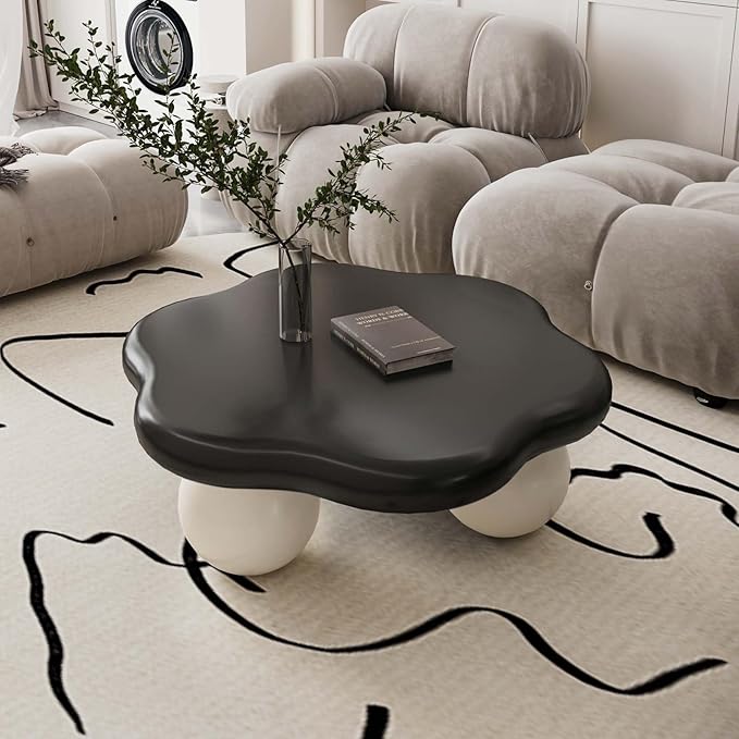35" Modern Coffee Table Petal Shape Low Center Table Cute Irregular Indoor Tea Table with 3 Ball Legs for Living Room Apartment