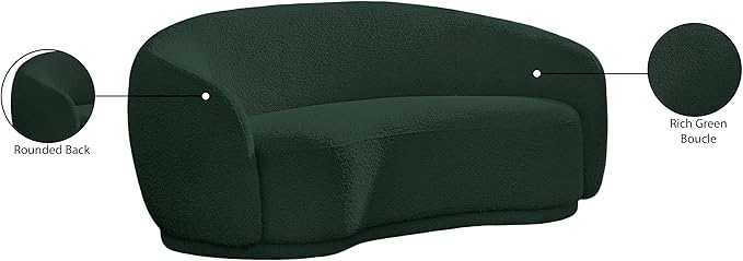 Meridian Furniture 693Green-L Hyde Collection Modern | Contemporary Boucle Fabric Upholstered Loveseat, Green, 64" W x 38" D x 27.5" H
