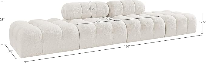 Meridian Furniture 611Cream-S136C Ames Collection Modern | Contemporary Modular Sectional with Rich Cream Boucle Fabric, Modular to Create Infinite Configurations, 136" W x 34" D x 28" H, Cream