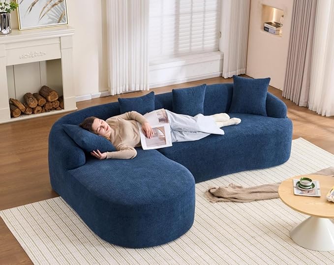 KEIKI L-Shaped Chenille Modular Sectional Couches with Chaise Lounge & 4 Pillows, 3 Seater Oversized Upholstered Luxury Plush Cloud Sofa for Living Room Apartment, Full Sponge Compression
