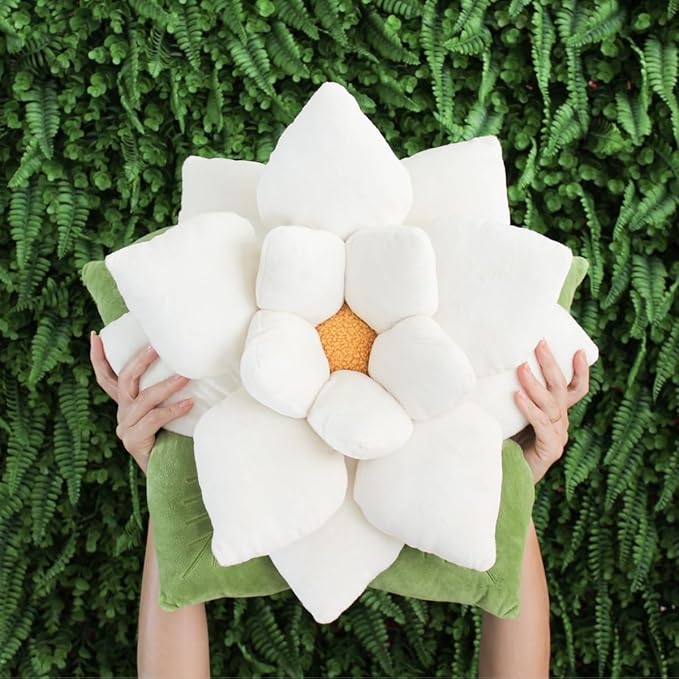 Green Philosophy Co. Poinsettia Pillow – Large Soft 3D Flower Throw Pillow, Marshmallow White Decorative Pillow for Couch & Bed, Cute Premium Gift for Plant Lovers, Star-Shaped