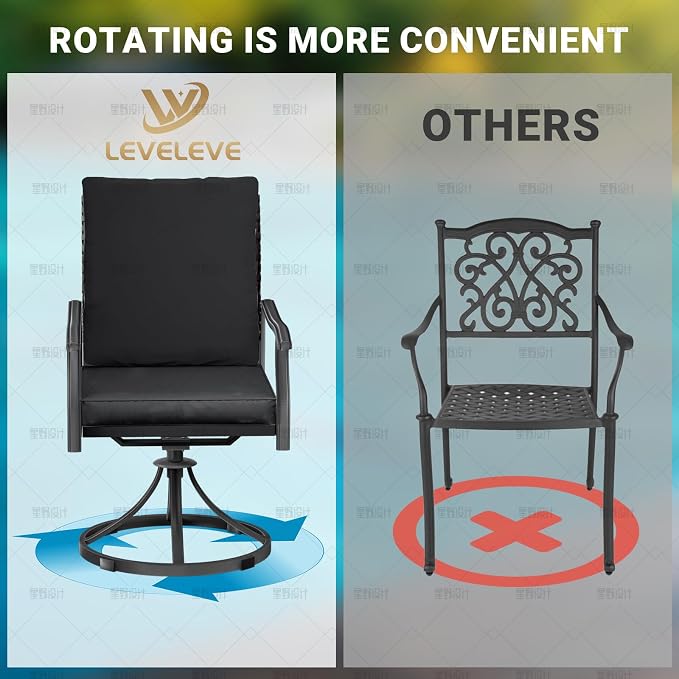 LEVELEVE 2-Piece Swivel Dining Chairs, Outdoor Patio Bistro Chairs for Lawn, Garden, Deck, Backyard & Porch (Matching Series for 5-Piece Set) - Image 6