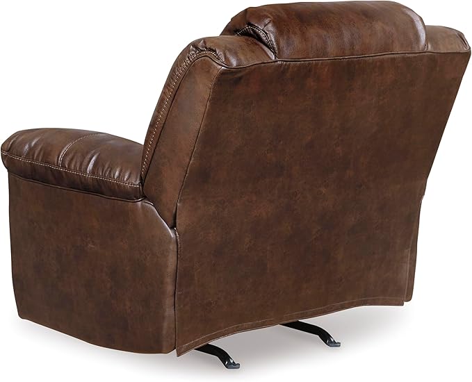 Signature Design by Ashley Stoneland Faux Leather Manual Pull Tab Rocker Recliner, Dark Brown