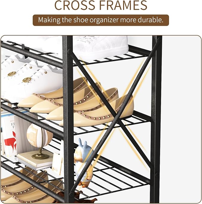 8 Tiers Tall Shoe Rack Organizer, Large Capacity Shoe Rack Holds 32 Pairs of Shoes, Durable and Stable, Adjustable Metal Shelf Stackable Shoe Shelf for Entryway, Hallway, Living Room, Closet - Image 8