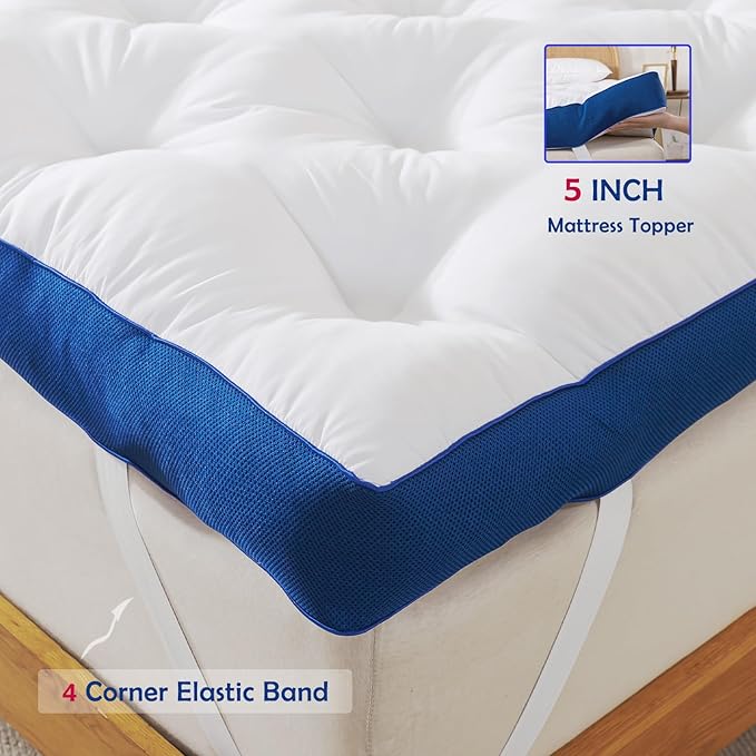 WhatsBedding 5 Inch Memory Foam Mattress Topper Queen for Back Pain, Filled with Flfuffy Soft Breathable Stuffing, Thick Supportive Pillow Top Queen Mattress Topper