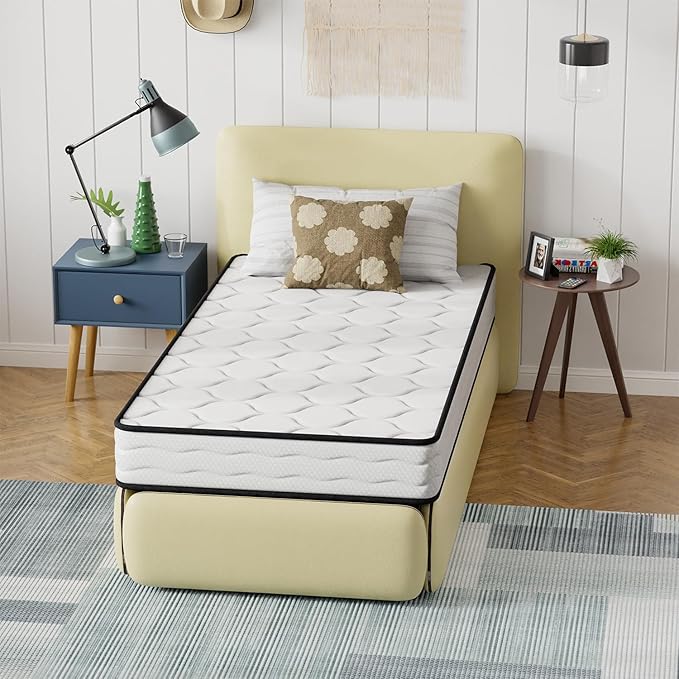 PayLessHere | 8 Inch Twin Mattress | Medium Firm Hybrid Mattress | White | with High-Density Foam and Breathable Cover | Pocket Spring Design, Pressure Relief | Bed in a Box, CertiPUR-US Certified