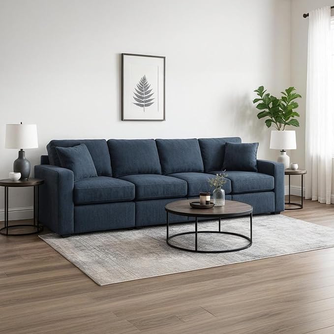 Signature Design by Ashley Modmax Contemporary Modular Stain Resistant 4-Piece Sofa with Reversible Cushions and 2 Accent Pillows, Blue