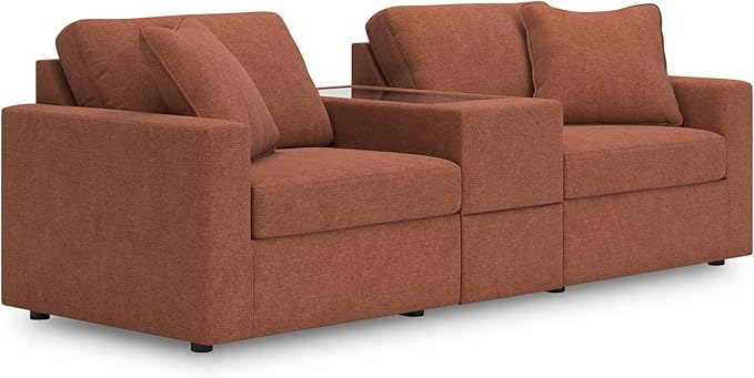 Signature Design by Ashley Modmax Urban Modular Stain Resistant 3-Piece Sectional with Storage Console, Drawer and 2 Accent Pillows, Orange