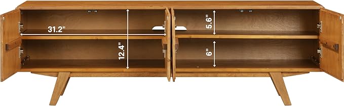 NTC Sapa Mid-Century Modern Solid Wood TV Stand 4-Door Media Console with Carved Geometric Fronts for TVs up to 75", Effortless Assembly, Teak Look - Image 6