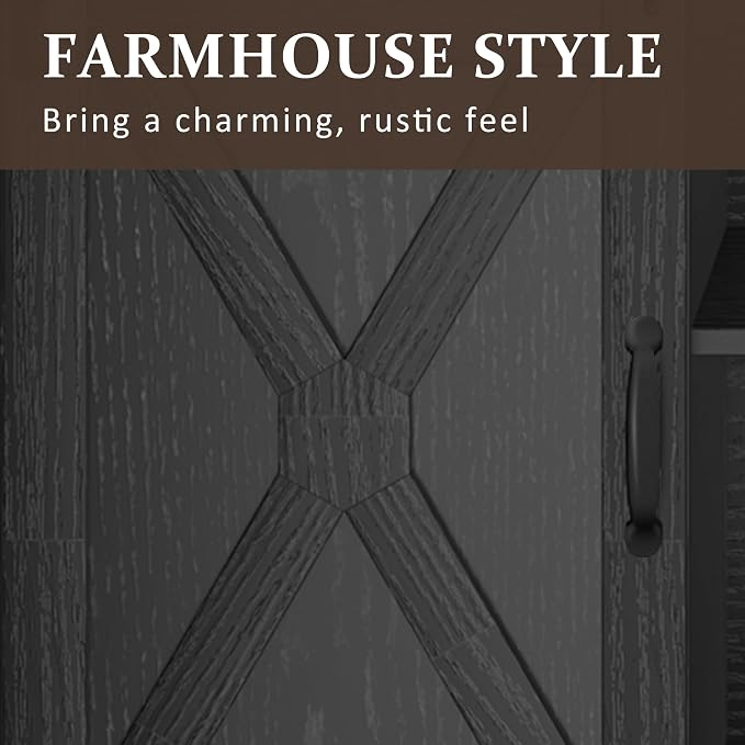RoyalCraft Farmhouse TV Stand with Sliding Barn Door for TVs up to 65+ Inch, 34" Tall Entertainment Center, Wood Media Console Storage Cabinet for Bedroom, Living Room, Black - Image 5
