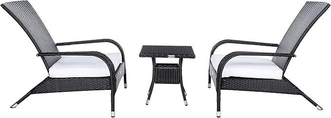 SAFAVIEH Outdoor Patio Furniture Collection Edna 3-Piece Lounge Set with Black Faux Rattan Armchairs, Cushions & Side Table, Conversation Seating (PAT7719A)