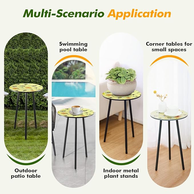 Metal Outdoor Side Tables Set of Two Small Outside Round End Table for Patio Modern Accent Garden Corner Table for Small Spaces, Balcony, Porch, Weather-Resistant Plant Stand Indoor, Yellow - Image 5