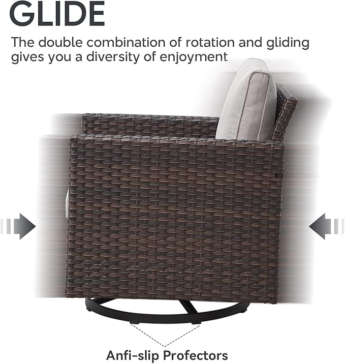Outdoor Swivel Rocker Chairs - 5 Piece Patio Bistro Set Wicker Patio Rocking Chairs Set with Side Table and Ottomans, 360° Swivel Glider Proch Furniture for Balcony Deck - Brown/Beige
