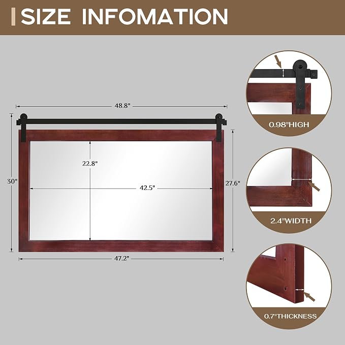 COGOOD Farmhouse Bathroom Mirror - 49 x 30 Large Rectangle Barn Door Mirror for Vanity, Bedroom, Living Room Wall Decor (Espresso) - Image 4