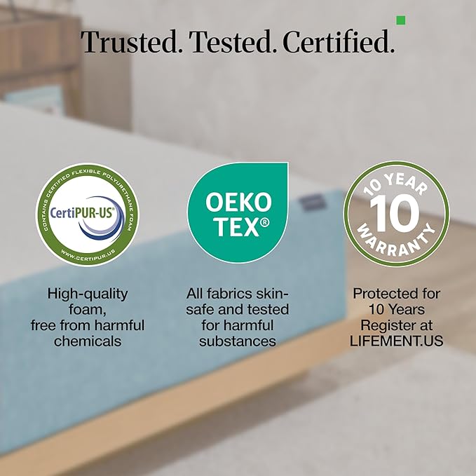 LIFEMENT King 10 Inch Cooling Gel Memory Foam Mattress in a Box | Medium Firmness, Fiberglass Free, CertiPUR-US & Oeko-TEX Certified Foam, 80''L x 76''W