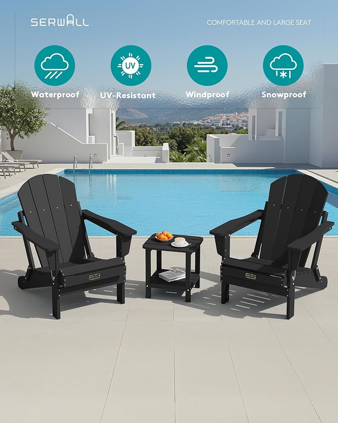 SERWALL Foldable Adirondack Chair Set of 2 for Patio Garden Outdoors Fire Pit-Black - Image 10