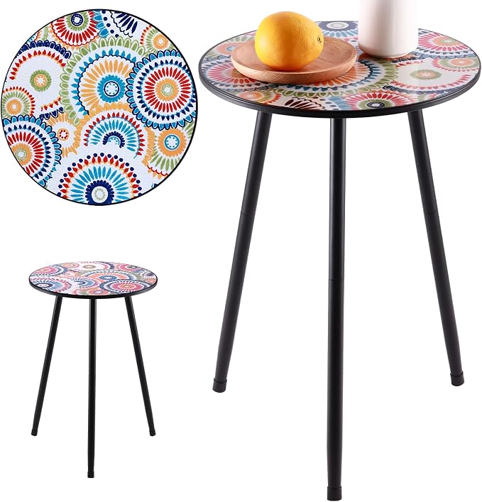 Party Zealot Metal Mosaic Round Side Table Set of Two 13.4" Small Outdoor Patio Round Accent Coffee Tables Indoor Corner Stand for Small Space Weather-Resistant for Balcony Plant Stand - Image 9