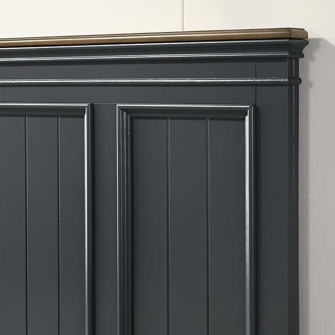 Roundhill Furniture Riverton Wood 3-Piece Bedroom Set, Shiplap Panel Queen Bed with 2 Nightstands in Slate Blue
