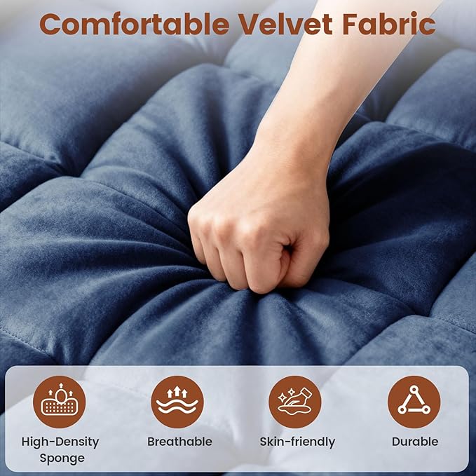 Sleeper Chair, Convertible Pull Out Chair Sleeper with Bracket and Cup Holder, Chairs Bed Sleepers for Adults, 3 in 1 Sofa Bed Chairs for Small Spaces, Living Room, Blue