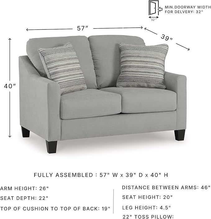 Signature Design by Ashley Adlai Casual Loveseat with 2 Toss Pillows, Light Gray