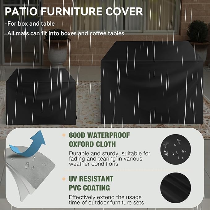 Aoxun 9 Piece Patio Furniture Set with 44” Fire Pit Table, Wicker Outdoor Furniture Set with Storage Box, Patio Sectional Set with Cushions and Waterproof Cover (Brown & Khaki)