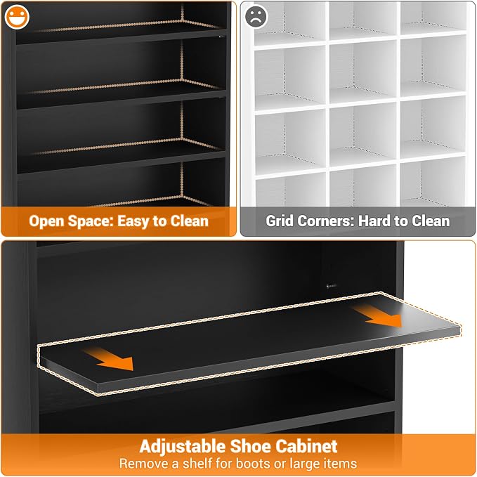 Homieasy Tall Shoe Cabinet, 9-Tier Wood Shoe Rack Organizer Cabinet for Closet, Freestanding Shoe Storage Cabinet with Adjustable Shelves for Entryway, Bedroom, Black - Image 4