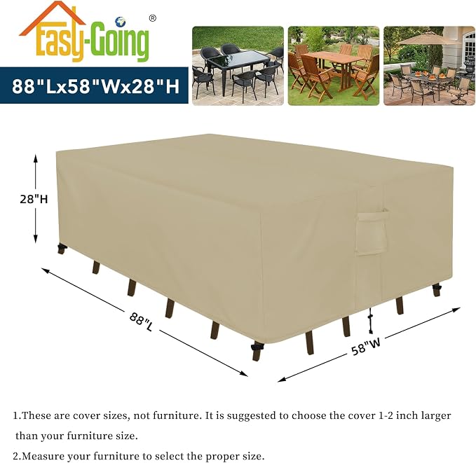Easy-Going Rectangle Patio Furniture Cover Waterproof Outdoor Dining Table and Chair Cover Anti-UV Outside Sectional Sofa Set Covers (88"L x 58"W x 28"H, Camel) - Image 2