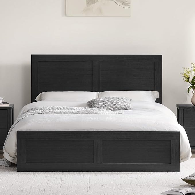 KISLOT Wood Bed Frame, Full Size Wooden Platform Bed Frame with Headboard and Footboard Mattress Foundation Farmhouse Bedroom Furniture No Box Spring Needed