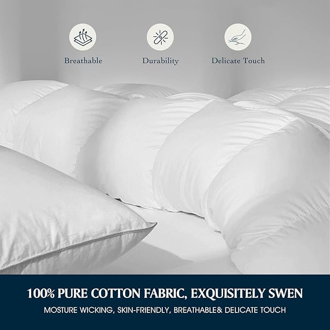 Serta Goose Feather Down Fiber Cotton Comforter Twin Size - 100% Cotton Duvet Insert - Hotel Luxury Hypoallergenic Bedding Comforter Light Warmth 68 x 90 Inch White