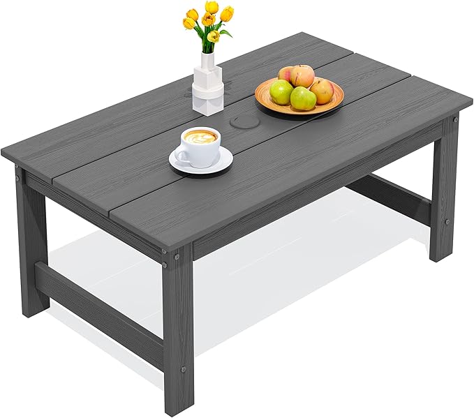 SERWALL HDPE Patio Coffee Table, Rectangle Outdoor Coffee Table, All-Weather Coffee Side Table for Balcony, Poolside, Deck, Garden, Gray by SERWALL