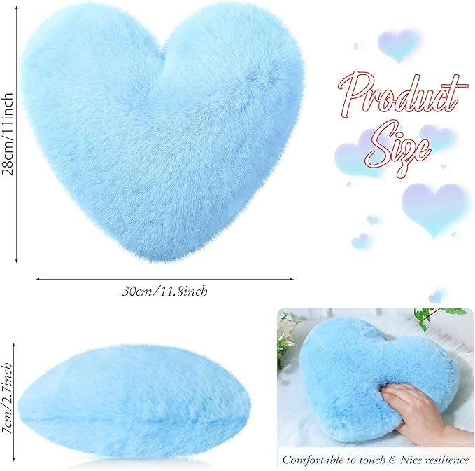 Liliful 6 Pcs Faux Rabbit Fur Heart Pillows Fluffy Heart Throw Pillows Cute Couch Cushion Soft Decorative Throw Cushion for Bed Sofa Girls Women(12 x 11 Inch,Cute Color)