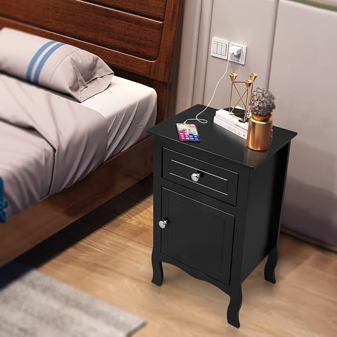 Karl home Black Nightstand Set of 2,Modern Bedside Tables with Drawer & Door, Side Tables,End Table for Bedroom,Home Office - Image 5