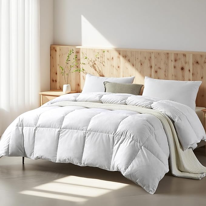 Farm To Home Organic Cotton Feather Down Comforter King Size, 100% Organic Cotton Cover, All Seasons Luxury Duvet Insert with Corner Tabs, Cozy Hotel Collections White Bedding Comforters, 106"x90"