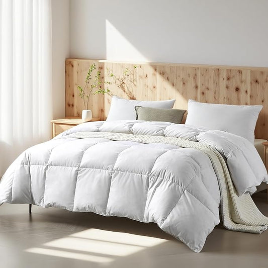 Farm To Home Organic Cotton Feather Down Comforter King Size, 100% Organic Cotton Cover, All Seasons Luxury Duvet Insert with Corner Tabs, Cozy Hotel Collections White Bedding Comforters, 106"x90"