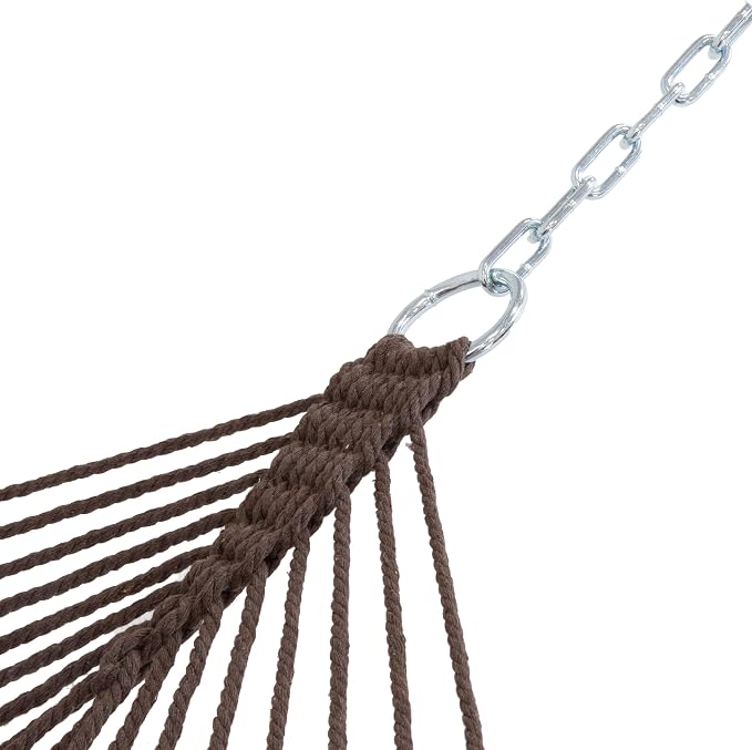 Sunnydaze Cotton Rope Hammock for Outside - 450-Pound Capacity Indoor or Outdoor Hammock with Spreader Bars - Brown - Image 8