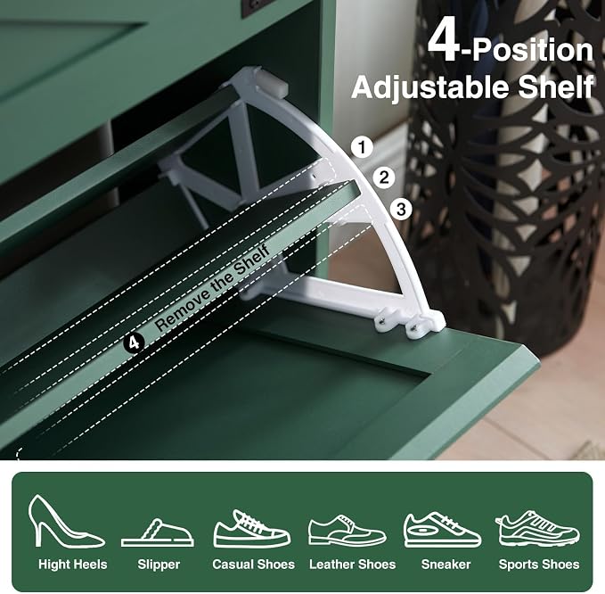 Barnyatoh Shoe Storage Cabinet,Farmhouse Shoe Organizer with 2 Flip Drawers & Barn Door Design,Freestanding Hidden Slim Narrow Shoe Rack Cabinet for Entryway,Foyer,Hallway,Green - Image 6