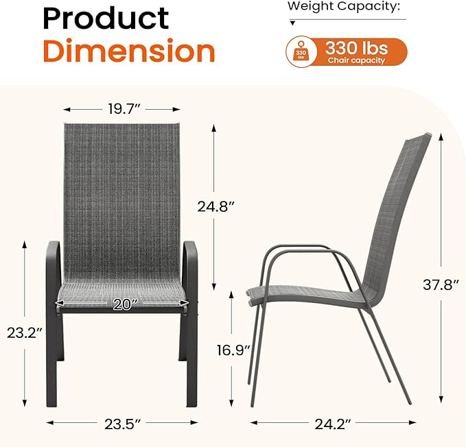 JEAREY Patio Dining Chairs Set of 4, Outdoor Stackable Dining Furniture Set, All Weather Dining Set for Lawn, Garden, Backyard, Poolside, Deep Gray - Image 3