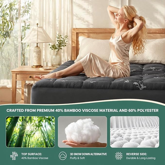 Premium Quilted 1000GSM Luxury Extra Thick Mattress Topper, King Size Cooling Mattress Pad, Overfilled Plush, Cloud-Like Comfort, Breathable, 8-21" Deep Pocket (White - Bamboo Fabric, Twin)