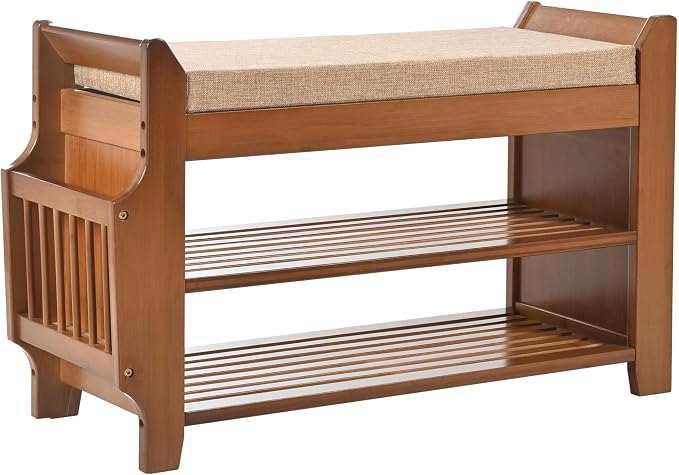 PETKABOO 2 Tier Shoe Bench, Bamboo Shoe Rack Bench, Shoe Storage Bench Organizer for Entryway Hallway Living Room by PETKABOO