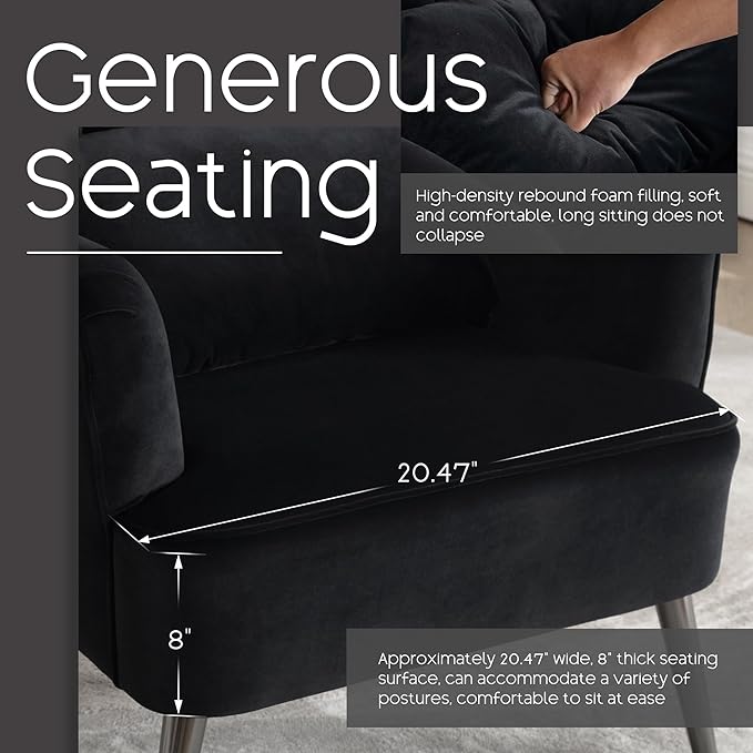 Modern Accent Chair Comfy Wingback Armchair with Pillow Upholstered Shell Chair Reading Chair for Bedroom, Living Room,Dressing Room,Small Spaces Black
