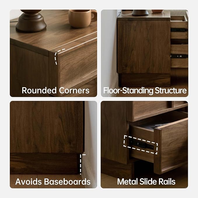 YESWOOD Solid Wood Nightstand, Walnut Nightstand with Drawers, Mid Century Modern Nightstands, Wood Bedside Table for Small Space. Boho Night Stand, Fluted Night Stands for Bedroom, 18.90" H - Image 7