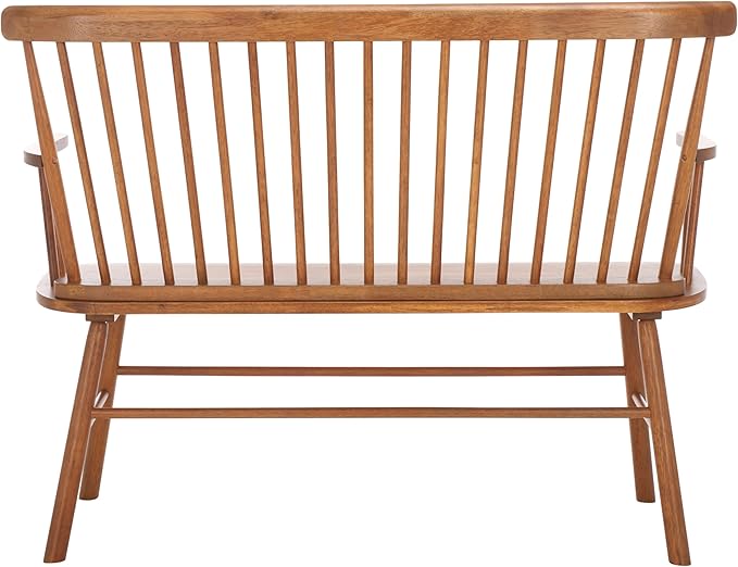 SAFAVIEH Home Collection Addison Farmhouse Honey Solid Wood Windsor Spindle Loveseat Bench