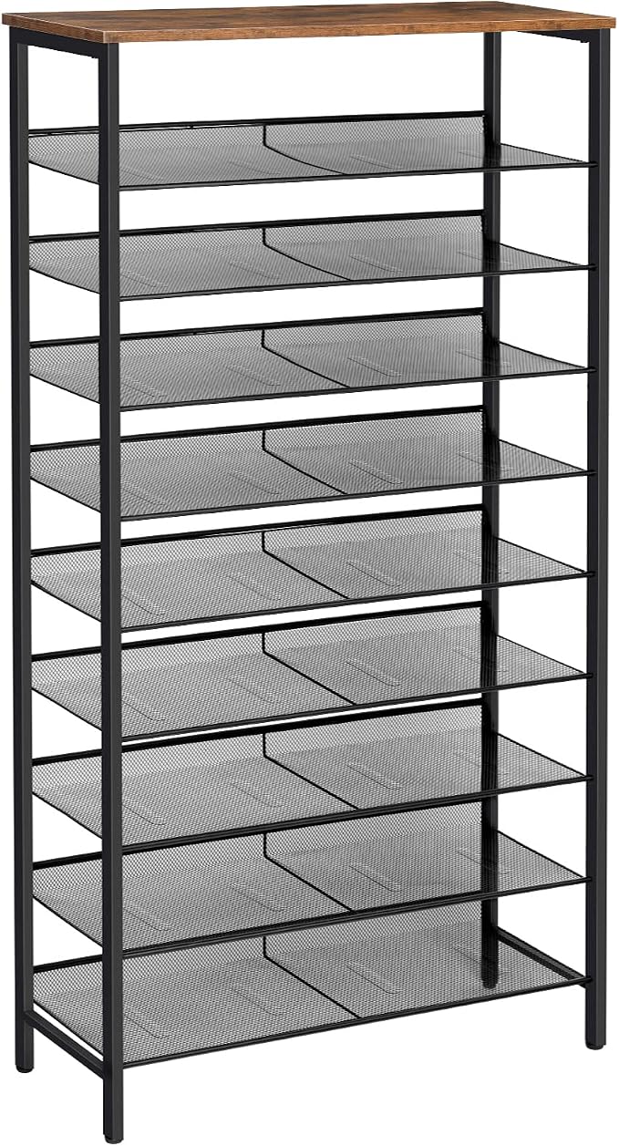HOOBRO Shoe Rack for Entryway, 10-Tier Shoe Shelf, Large Capacity Shoe Storage Organizer for 27-30 Pairs of Shoes, Front Door Entrance, Hallway, Closet, Space Saver, Rustic Brown and Black BF110XJ01 by HOOBRO