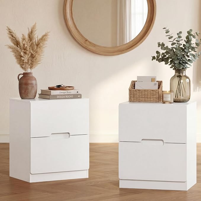 RoyalCraft White Nightstand Set of 2, Night Stand with Drawers, Modern Bedside Table with Handless Design, Wood End Table for Bedroom, Hallway by Bringyoubetterlife