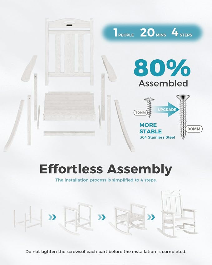 Ciokea Oversized Outdoor Rocking Chairs Set of 6, 380lbs Heavy-Duty Large Patio Rocker, High Back Cozy Porch Chairs, Weather Resistant Patio Rocking Chairs for Outside, Fire Pit, Deck, White - Image 8