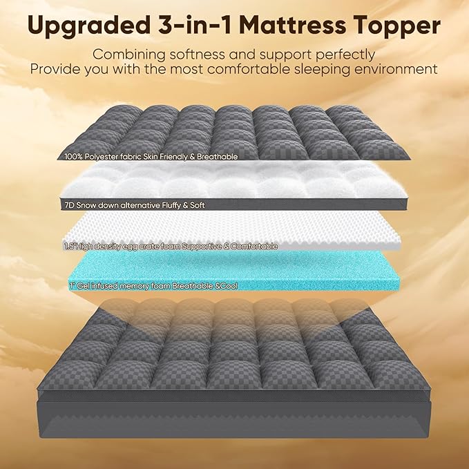 Full Size Mattress Topper, 4.5 Inch Memory Foam Mattress Topper for Back Pain, 2.5" Cooling Memory Foam Soft and Supportive + 2" Pillow Top Mattress Pad Cover, with 8-21" Deep Pocket, Dark Gray