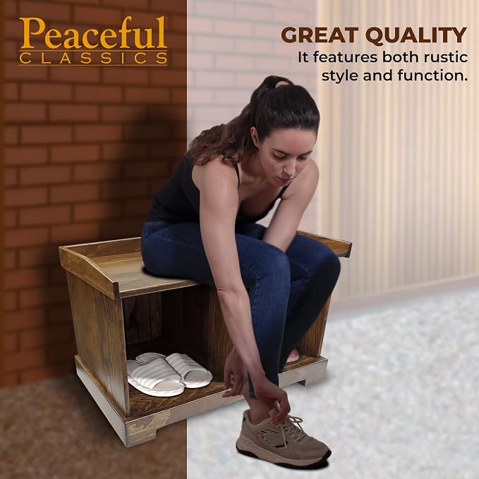 Peaceful Classics Wooden Entryway Storage Bench Amish Furniture | Wooden Shoe Cubby Storage Bench, Entryway Bench with Storage for Entry, Mudroom, or Hallway, 36"W x 16.5"D x 20.5"H (Special Walnut) - Image 5