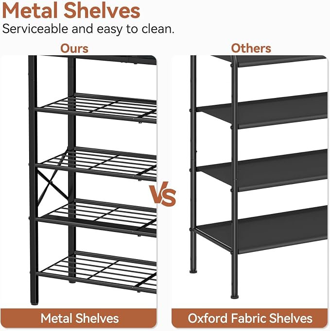 Shoe Rack for Entryway, 5 Tier Shoe Organizer with 2 Non-Woven Drawers, Metal Storage Shoe Shelf for 16-20 Pairs of Shoes, with Wooden Top and Steel Frame, Shoe Stand for Closet Black Grey - Image 8