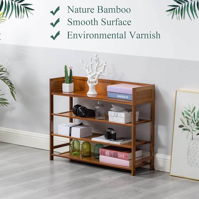 latifolia Bamboo Shoe Rack, 4-Tier Shoe Rack Organizer for Entryway, Living Room(Brown, 31.4''L) - Image 6