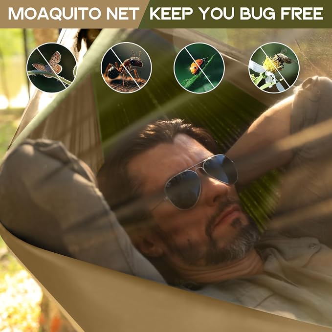 Camping Hammock Mosquito Net,Double & Single Portable Hammocks Hammocks with 2 Tree Straps,Hammock Tent for Travel Camping,Camping Accessories for Indoor Outdoor Hiking Backpacking Backyard Beach - Image 3